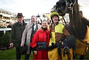 28 December 2024; Galopin Des Champs, right, with jockey Paul Townend, owners Audrey and Greg Turley, and trainer Willie Mullins after they won the Savills Steeplechase (Grade 1) 5-y-o plus  on day three of the Leopardstown Christmas Festival at Leopardstown Racecourse in Dublin. Photo by David Fitzgerald/Sportsfile