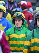 29 December 2024; Jockey Simon Derek Torrens, centre, makes his way to the parade ring before competing on Comfort Zone in the Neville Hotels Premier Handicap Hurdle on day four of the Leopardstown Christmas Festival at Leopardstown Racecourse in Dublin. Photo by Shauna Clinton/Sportsfile