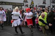 1 January 2025; Entertainers as part of the parade before the 45th annual Castlecomer Wellie Race in Castlecomer, Kilkenny, ran in aid of a number of local and national charities. Originally started in 1978, the local men decided to run off the Christmas excess by having a race over a cross country circuit. Not being the type of men that would be seen in a pair of proper running shoes, let alone actually own a pair, the most obvious footwear for this type of event was wellingtons. The event also includes a parade and family entertainment throughout the day in Castlecomer. Photo by David Fitzgerald/Sportsfile