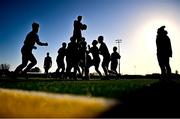 2 January 2025; North Midlands players practice their line-outs before the BearingPoint Shane Horgan Cup Round 3 match between South East and North Midlands at Shay Murtagh Park in Mullingar, Westmeath. Photo by Ben McShane/Sportsfile