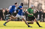 2 January 2025; Edon Nimani of South East makes a break despite the attention of Dan Downey of North Midlands during the BearingPoint Shane Horgan Cup Round 3 match between South East and North Midlands at Shay Murtagh Park in Mullingar, Westmeath. Photo by Ben McShane/Sportsfile