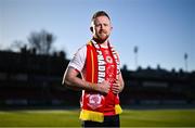 2 January 2025; St Patrick's Athletic new signing Sean Hoare stands for a portrait during his unveiling at Richmond Park in Dublin. Photo by David Fitzgerald/Sportsfile