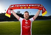 2 January 2025; St Patrick's Athletic new signing Sean Hoare stands for a portrait during his unveiling at Richmond Park in Dublin. Photo by David Fitzgerald/Sportsfile