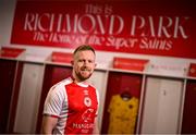 2 January 2025; St Patrick's Athletic new signing Sean Hoare stands for a portrait during his unveiling at Richmond Park in Dublin. Photo by David Fitzgerald/Sportsfile