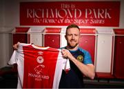 2 January 2025; St Patrick's Athletic new signing Sean Hoare stands for a portrait during his unveiling at Richmond Park in Dublin. Photo by David Fitzgerald/Sportsfile