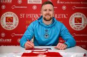 2 January 2025; St Patrick's Athletic new signing Sean Hoare stands for a portrait during his unveiling at Richmond Park in Dublin. Photo by David Fitzgerald/Sportsfile