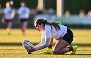 2 January 2025; Sophie McDonagh of Midlands prepares to kick a conversion during the BearingPoint Sarah Robinson Cup Round 3 match between Midlands and North East at Shay Murtagh Park in Mullingar, Westmeath. Photo by Ben McShane/Sportsfile