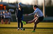 2 January 2025; Sophie McDonagh of Midlands kicks a conversion during the BearingPoint Sarah Robinson Cup Round 3 match between Midlands and North East at Shay Murtagh Park in Mullingar, Westmeath. Photo by Ben McShane/Sportsfile