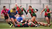 4 January 2025; Emily Lane of Clovers on her way to scoring her side's first try during the Celtic Challenge match between Clovers and Gwalia Lightning at Kingspan Stadium in Belfast. Photo by Ramsey Cardy/Sportsfile