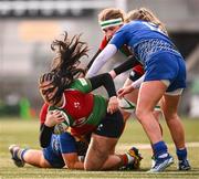 4 January 2025; Ivana Kiripati of Clovers is tackled by Maisie Davies of Gwalia Lightning during the Celtic Challenge match between Clovers and Gwalia Lightning at Kingspan Stadium in Belfast. Photo by Ramsey Cardy/Sportsfile