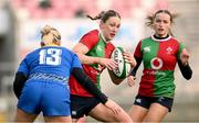 4 January 2025; Anna McGann of Clovers in action against Carys Williams-Morris of Gwalia Lightning during the Celtic Challenge match between Clovers and Gwalia Lightning at Kingspan Stadium in Belfast. Photo by Ramsey Cardy/Sportsfile