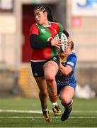 4 January 2025; Ivana Kiripati of Clovers is tackled by Dali Hopkins of Gwalia Lightning during the Celtic Challenge match between Clovers and Gwalia Lightning at Kingspan Stadium in Belfast. Photo by Ramsey Cardy/Sportsfile