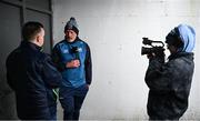 4 January 2025; Waterford manager Peter Queally is interviewed by Clubber before the Intercounty Hurling Challenge Match between Waterford and Cork at Fraher Field in Dungarvan, Waterford. Photo by Seb Daly/Sportsfile