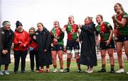 4 January 2025; The Clovers team huddle after their victory in the Celtic Challenge match between Clovers and Gwalia Lightning at Kingspan Stadium in Belfast. Photo by Ramsey Cardy/Sportsfile