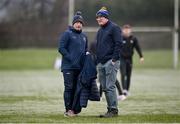 4 January 2025; Tipperary manager Liam Cahill, left, and Clare manager Brian Lohan in discussion before the Intercounty Hurling Challenge Match between Tipperary and Clare at Páirc Shilean in Templemore, Tipperary. Photo by David Fitzgerald/Sportsfile