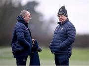 4 January 2025; Tipperary manager Liam Cahill, left, with Michael Bourke before the Intercounty Hurling Challenge Match between Tipperary and Clare at Páirc Shilean in Templemore, Tipperary. Photo by David Fitzgerald/Sportsfile