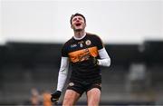 4 January 2025; Michael O'Donnell of Austin Stacks reacts to a missed opportunity during the AIB GAA Football All-Ireland Intermediate Club Championship semi-final match between Austin Stacks and Ballinderry at Parnell Park in Dublin. Photo by Ben McShane/Sportsfile