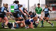 4 January 2025; Niamh O’Dowd of Wolfhounds scores her side's third try during the Celtic Challenge match between Wolfhounds and Glasgow Warriors at Kingspan Stadium in Belfast. Photo by Ramsey Cardy/Sportsfile