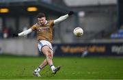 4 January 2025; Ballinderry goalkeeper Ben McKinless kicks a free during the AIB GAA Football All-Ireland Intermediate Club Championship semi-final match between Austin Stacks and Ballinderry at Parnell Park in Dublin. Photo by Ben McShane/Sportsfile