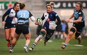 4 January 2025; Erin King of Wolfhounds on her way to scoring her side's fourth try during the Celtic Challenge match between Wolfhounds and Glasgow Warriors at Kingspan Stadium in Belfast. Photo by Ramsey Cardy/Sportsfile