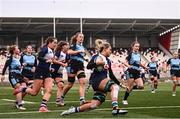 4 January 2025; Erin King of Wolfhounds on her way to scoring her side's fourth try during the Celtic Challenge match between Wolfhounds and Glasgow Warriors at Kingspan Stadium in Belfast. Photo by Ramsey Cardy/Sportsfile