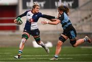 4 January 2025; Erin King of Wolfhounds in action against Emily Coubrough of Glasgow Warriors during the Celtic Challenge match between Wolfhounds and Glasgow Warriors at Kingspan Stadium in Belfast. Photo by Ramsey Cardy/Sportsfile