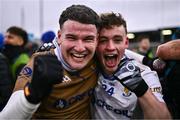 4 January 2025; Ballinderry players Ben McKinless, left, and Eoin McCracken celebrate after their side's victory in the AIB GAA Football All-Ireland Intermediate Club Championship semi-final match between Austin Stacks and Ballinderry at Parnell Park in Dublin. Photo by Ben McShane/Sportsfile