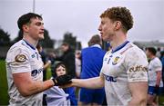 4 January 2025; Ballinderry players Gareth McKinless, left, and Niall O'Donnell celebrate after their side's victory in the AIB GAA Football All-Ireland Intermediate Club Championship semi-final match between Austin Stacks and Ballinderry at Parnell Park in Dublin. Photo by Ben McShane/Sportsfile