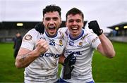 4 January 2025; Ballinderry players Daniel McKinless, left, and Matt Quinn celebrate after their side's victory in the AIB GAA Football All-Ireland Intermediate Club Championship semi-final match between Austin Stacks and Ballinderry at Parnell Park in Dublin. Photo by Ben McShane/Sportsfile