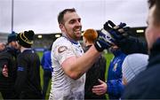 4 January 2025; Ryan Bell of Ballinderry celebrates with supporters after his side's victory in the AIB GAA Football All-Ireland Intermediate Club Championship semi-final match between Austin Stacks and Ballinderry at Parnell Park in Dublin. Photo by Ben McShane/Sportsfile