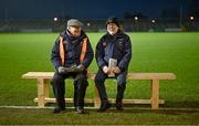 4 January 2025; Head steward Johnny Goudling, from Kilcullen, left, and event controller Séamus Ó Mídheach, from Ardclough GAA, before the Intercounty Football Challenge match between Kildare and Galway at Cedral St Conleth's Park in Newbridge, Kildare. Photo by Piaras Ó Mídheach/Sportsfile