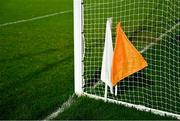 4 January 2025; The orange flag, for an arc two-pointer, and a white flag for a traditional point beside a goalpost before the Intercounty Football Challenge match between Kildare and Galway at Cedral St Conleth's Park in Newbridge, Kildare. Photo by Piaras Ó Mídheach/Sportsfile