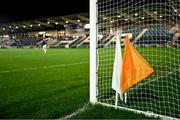 4 January 2025; The orange flag, for an arc two-pointer, and a white flag for a traditional point beside a goalpost before the Intercounty Football Challenge match between Kildare and Galway at Cedral St Conleth's Park in Newbridge, Kildare. Photo by Piaras Ó Mídheach/Sportsfile