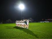 4 January 2025; Kildare players stand for Amhrán na bhFiann before the Intercounty Football Challenge match between Kildare and Galway at Cedral St Conleth's Park in Newbridge, Kildare. Photo by Piaras Ó Mídheach/Sportsfile