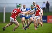 4 January 2025; Jack Prendergast of Waterford in action against Cormac O'Brien of Cork during the Intercounty Hurling Challenge Match between Waterford and Cork at Fraher Field in Dungarvan, Waterford. Photo by Seb Daly/Sportsfile