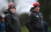 4 January 2025; Cork manager Pat Ryan, left, and selector Donal O'Rourke during the Intercounty Hurling Challenge Match between Waterford and Cork at Fraher Field in Dungarvan, Waterford. Photo by Seb Daly/Sportsfile