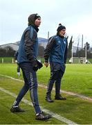 4 January 2025; Waterford selector Dan Shanahan, left, and manager Peter Queally during the Intercounty Hurling Challenge Match between Waterford and Cork at Fraher Field in Dungarvan, Waterford. Photo by Seb Daly/Sportsfile