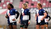 4 January 2025; Wolfhounds players, from left, Linda Djougang, Erin King and Niamh O’Dowd during the Celtic Challenge match between Wolfhounds and Glasgow Warriors at Kingspan Stadium in Belfast. Photo by Ramsey Cardy/Sportsfile