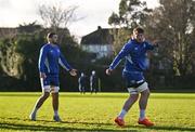 7 January 2025; Joe McCarthy, right, and Max Deegan during a Leinster Rugby squad training session at UCD in Dublin. Photo by Sam Barnes/Sportsfile