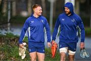 7 January 2025; Ciarán Frawley, left, and James Ryan before a Leinster Rugby squad training session at UCD in Dublin. Photo by Sam Barnes/Sportsfile