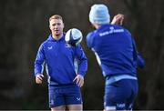 7 January 2025; Ciarán Frawley, left, during a Leinster Rugby squad training session at UCD in Dublin. Photo by Sam Barnes/Sportsfile