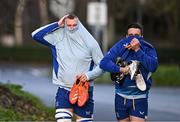 7 January 2025; Jack Conan, right, and RG Snyman arrive before a Leinster Rugby squad training session at UCD in Dublin. Photo by Sam Barnes/Sportsfile