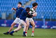 7 January 2025; Rory O'Dowd of St Columba’s College is tackled by Isaac O'Neill of Wilson's Hospital during the Bank of Ireland Leinster Rugby Boys Schools Vinnie Murray Cup 1st Round match between St Columba’s College and Wilson’s Hospital School at Energia Park in Dublin. Photo by Ben McShane/Sportsfile