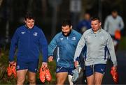 7 January 2025; Leinster players, from left, Gus McCarthy, Rabah Slimani, and Jack Boyle arrive before a Leinster Rugby squad training session at UCD in Dublin. Photo by Sam Barnes/Sportsfile