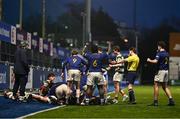 7 January 2025; Wilson's Hospital players celebrate as the push the St Columba’s College ruck into touch to end the game to win the Bank of Ireland Leinster Rugby Boys Schools Vinnie Murray Cup 1st Round match between St Columba’s College and Wilson’s Hospital School at Energia Park in Dublin. Photo by Ben McShane/Sportsfile