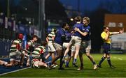 7 January 2025; Lovhlann O'Reilly, right, and Ollie Murphy of Wilson's Hospital celebrate after the Bank of Ireland Leinster Rugby Boys Schools Vinnie Murray Cup 1st Round match between St Columba’s College and Wilson’s Hospital School at Energia Park in Dublin. Photo by Ben McShane/Sportsfile