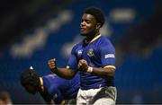 7 January 2025; Yaw Appaih of Wilson's Hospital celebrates after the Bank of Ireland Leinster Rugby Boys Schools Vinnie Murray Cup 1st Round match between St Columba’s College and Wilson’s Hospital School at Energia Park in Dublin. Photo by Ben McShane/Sportsfile