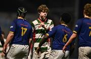 7 January 2025; Oran Mann of St Columba’s College with Wilson's Hospital players after his side's defeat in the Bank of Ireland Leinster Rugby Boys Schools Vinnie Murray Cup 1st Round match between St Columba’s College and Wilson’s Hospital School at Energia Park in Dublin. Photo by Ben McShane/Sportsfile