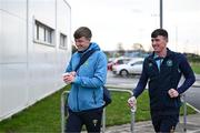 10 January 2025; Chris Forrester, left, and Joe Redmond arrive for a St Patrick's Athletic pre-season training session at the National Indoor Arena on the Sport Ireland Campus in Dublin. Photo by Stephen McCarthy/Sportsfile