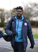 10 January 2025; Goalkeeper Joseph Anang arrives for a St Patrick's Athletic pre-season training session at the National Indoor Arena on the Sport Ireland Campus in Dublin. Photo by Stephen McCarthy/Sportsfile